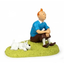 Tintin and Snowy sitting in the gras